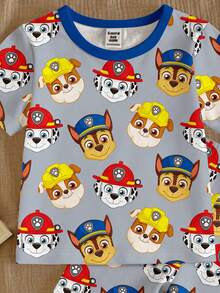 SHEIN | PAW Patrol 小男孩休閒簡約修身舒適圓領短袖上衣與長褲套裝，適合春夏季，貼身剪裁，經典可愛，Rubble、Chase、可愛勇敢前行卡通圖案印花 - 彩色 - 查看 3