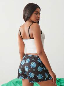 Rick and Morty X SHEIN Women's Cartoon Print Camisole Tank Top And Shorts Pajama Set,Teddy Rick - Black and White - View 2
