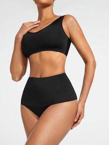 SHAPORA Solid Color High Waist Body Shaper Set - Black - View 5
