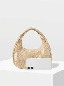 MOTF PREMIUM WOMEN'S FASHION APRICOT HANDBAG, EXQUISITE EMBROIDERED BEADED HALF-MOON BAG, SUITABLE FOR DAILY, DATING, SHOPPING, VACATION, TRAVEL - Apricot - View 4