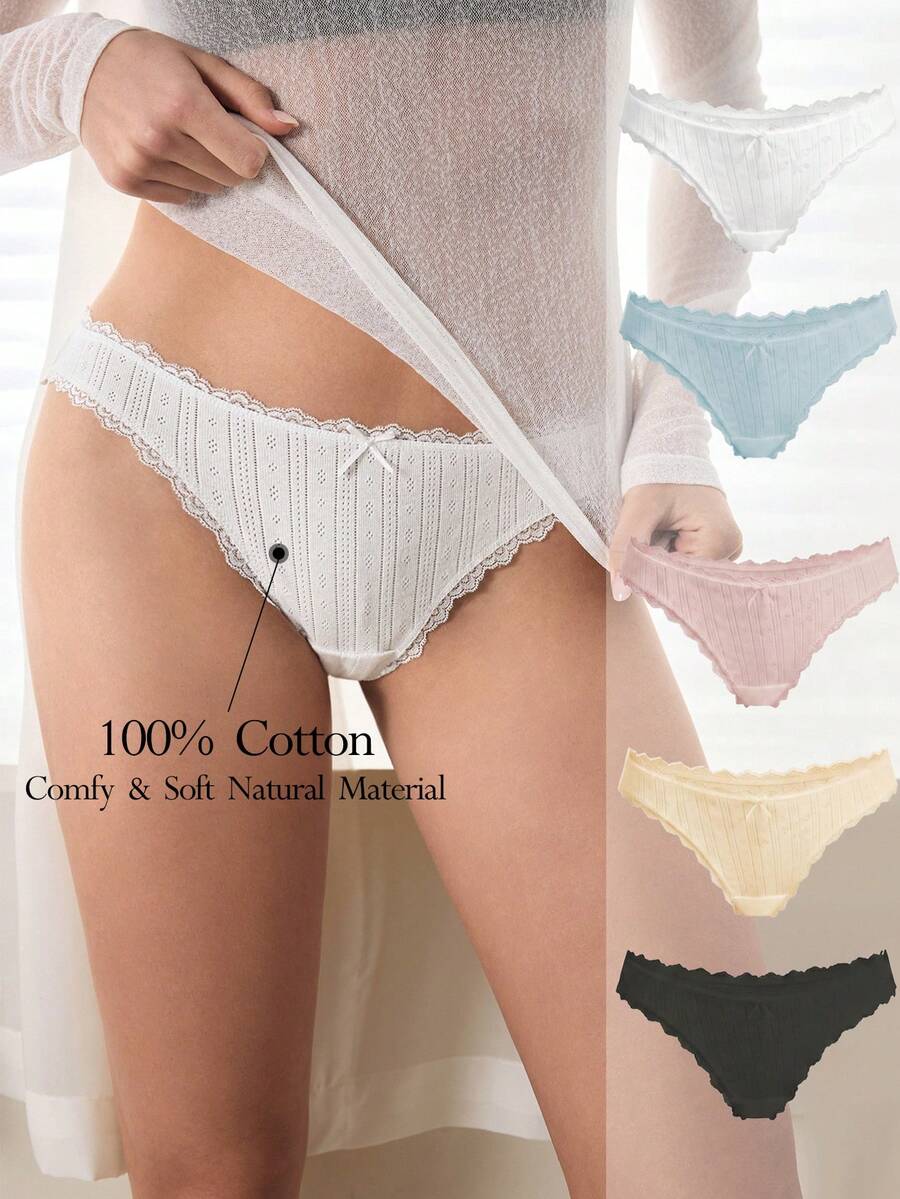 Ocili 5 chiếc/gói Quần lót cotton viền ren tối giản - Nhiều màu - Xem 1