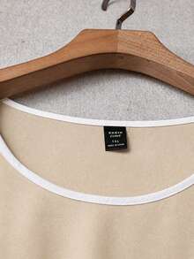 EMERY ROSE Camisa casual de verano talla grande con ribete de bloques de color - Albaricoque - Ver 4