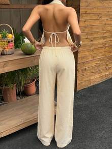 SHEIN EZwear 鵝黃色條紋編織女款休閒套裝 - 鵝黃色 - 查看 2