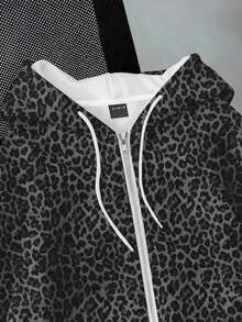Attitoon Casual Loose Hooded Open Front Sweatshirt Autumn/Winter Leopard Print Pattern - Multicolor - View 4