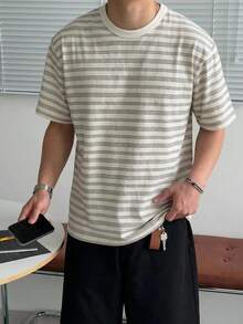 DAZY 男士圓領條紋拼色休閒百搭日常旅行短袖T恤 - 彩色 - 查看 6