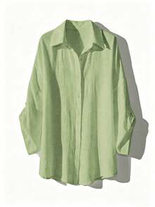 SHEIN Swim Women's Solid Color Single-Breasted Casual Daily Outing Kimono Shirt - Mint Green - View 7