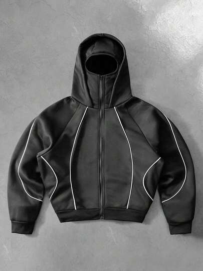 PAVTROS Áo khoác nỉ kéo khóa có mũ hai lớp phối màu khối sọc phong cách streetwear trẻ trung cho nam