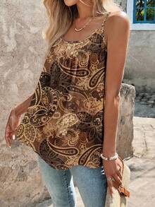 EMERY ROSE Women's Vacation Cashew Print Casual Pleated Loose Camisole Tank Top - Multicolor - View 4