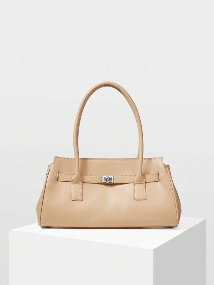 WOMEN'S FASHIONABLE AND SIMPLE KHAKI SUEDE TOTE BAG, EXQUISITE BUCKLE DECORATION, LARGE-CAPACITY SHOULDER BAG   FOR DAILY COMMUTING,  FOR WOMEN, MOTHERS, TEACHERS, WORK, SHOPPING.