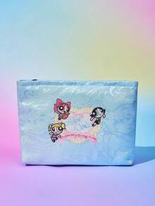 FanGlow THE POWERPUFF GIRLS X SHEIN 甜美可愛花朵、泡泡、毛茛花紋便攜式化妝包、零錢包、旅行袋 - 彩色 - 查看 3