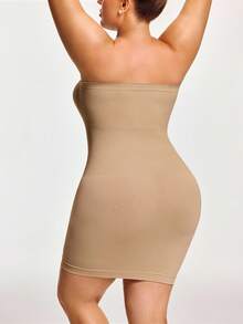 SHAPORA Women's Solid Color Elastic Comfortable Plus Size Shapewear Slips - Apricot - View 5