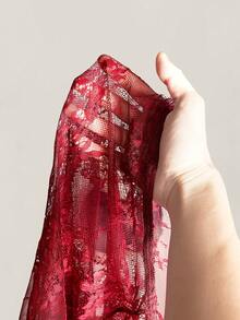SHEIN ICON Women's Plus Size Lace One Shoulder Asymmetrical Hem Cover-Up Top - Burgundy - View 8