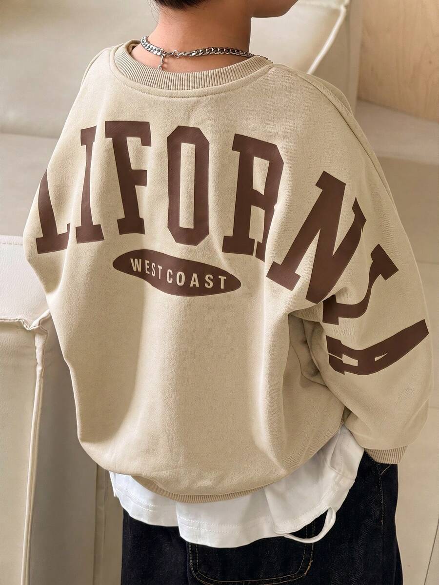 SHEIN 1件青少年男童休閒學院風舒適時尚簡約街頭風寬鬆實用百搭大字母印花舒適厚款運動衫,適合日常穿著、上學、旅行、運動,秋冬季 - 彩色 - 查看 1