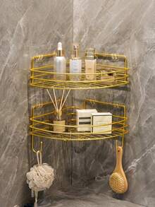 2 PCS Large Capacity No Drilling Wall Mounted Rustproof ABS Black Bathroom Corner Shelf Triangle Storage Rack Shower Caddy Soap Dish Sponge Holder Organizer Space Saver For Bathroom Toilet Laundry Room - Gold Two Sets - View 7