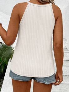 EMERY ROSE New Plus Size Women's Fashion Casual Ribbed Knit Halter Neck Tank Top - Apricot - View 2