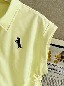 SHEIN Tween Girl Casual Everyday Versatile Comfortable Turn Collar Side Gathered Shirt - Yellow - View 4