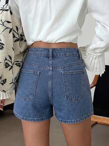 DAZY Spring/Summer Women's Casual Solid Color Washed Shorts - Medium Wash - View 2