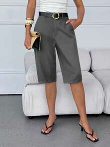 Lavishia Women's Summer Elegant Old Money Style Gray Shorts, Versatile Commuter Brunch Office Work Casual Chic Teachers' Day - Light Grey - View 5
