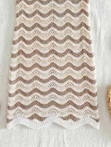 SHEIN Tween Girl 3D Floral Decor Wavy Pattern Colorblock Casual Vacation Cover-Up Strap Dress - Coffee Brown - View 6