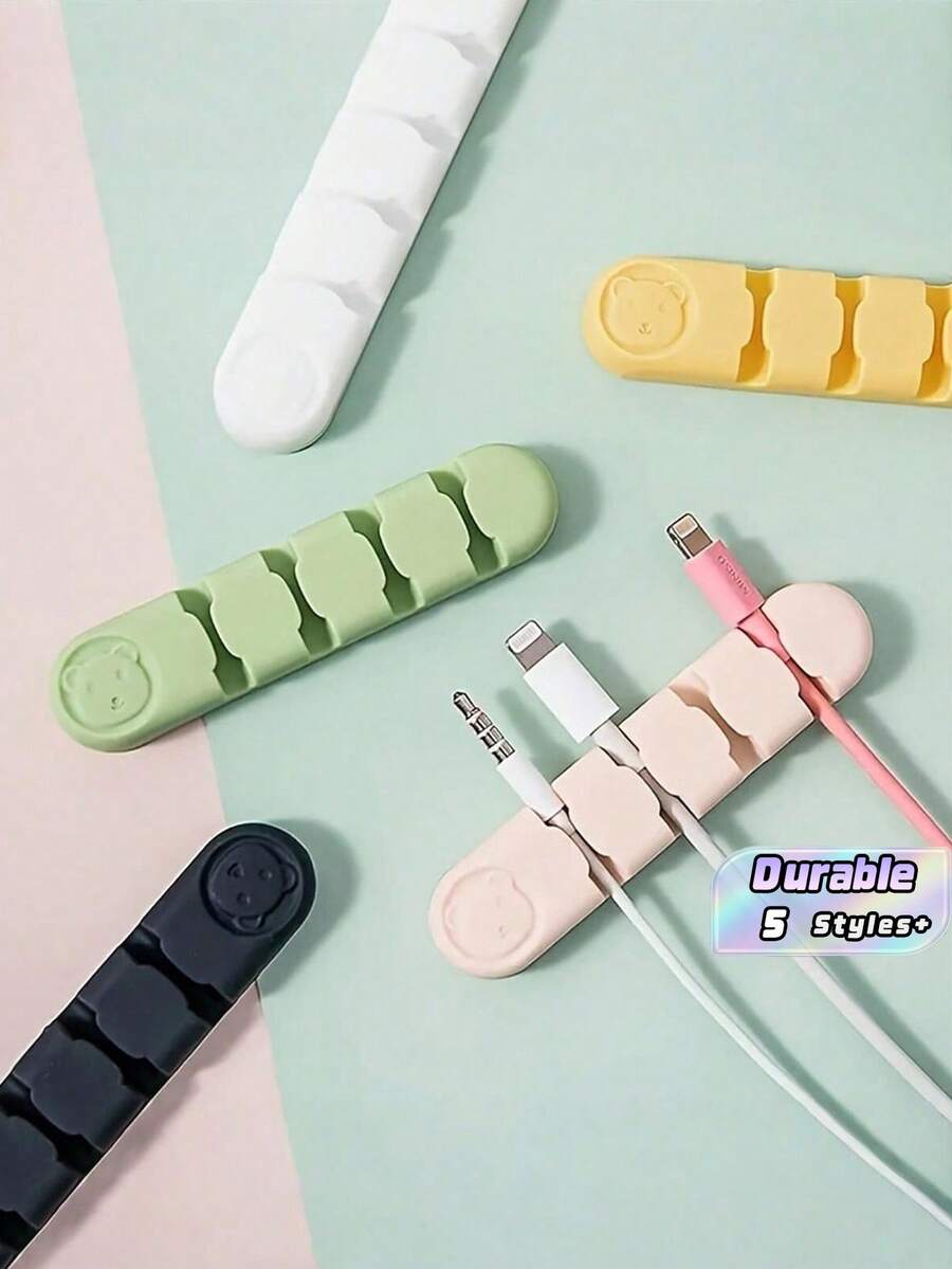 Organizador de Armazenamento de Cabos Criativo e Divertido com Desenho Animado, 5 Cores, 4 Posições, 1 Peça Peça/2 Peças - Multicolorido - Visão 1