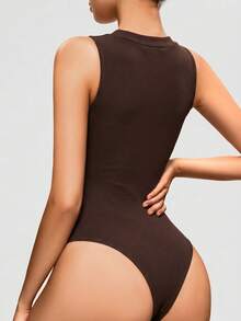 SHAPORA Body de unicolor minimalista para uso diario de mujer - Marrón - Ver 2
