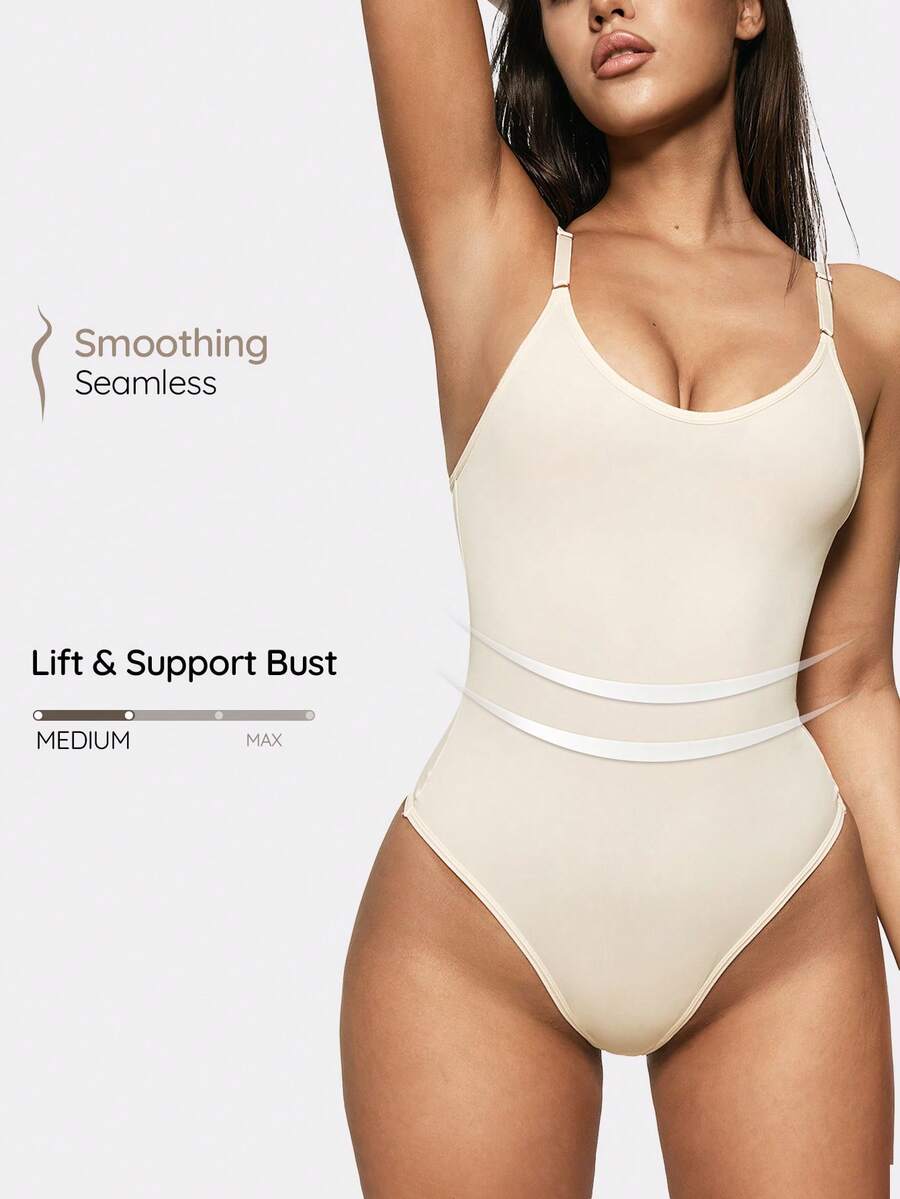 SHAPORA Women's Minimalist Solid Color Elastic Comfortable Seamless Camisole Bodysuit, Summer - Apricot - View 1