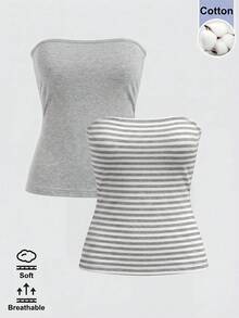 SHEIN BASICS 女款休閒百搭日常出遊平口上衣 - 淺灰色 - 查看 7