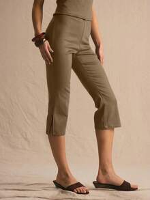 MUSERA Low Waist Split Hem Spring Summer Cosy Cute Daily Girly Vacation Spring Casual Pants - Brown - View 4