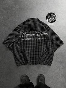 STYNVO 男士格紋襯衫，背面字母印花，City Break 黑白格紋，夏季休閒街頭風，適合儀式場合 - 黑與白 - 查看 3