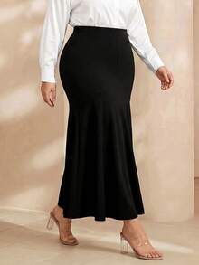 Graceveil Plus Size Women High Waist Bodycon Mermaid Flare Skirt Black - Black - View 3