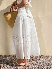 DAZY Summer Loose Casual Vacation Style Flared Embroidered Women's Skirt - White - View 2