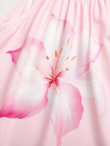 SHEIN Tween Girl 寬鬆休閒無袖花卉印花中長版連身褲 - 白色 - 查看 4