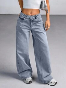 CasuGlow Low Waist Heavy Wash Slant Pocket Wide Leg Jeans - Light Wash - View 5