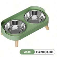 PETSIN Stainless Steel/PVC Pet Bowl Set With Stand, Dual Bowls, Suitable For Small Dogs And Cats, With Splash Guard - Pet Feeder - 150ml - View 24