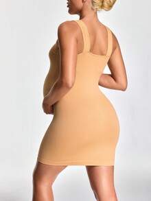SHAPORA Maternity Solid Color Sleeveless Casual Jumpsuit Romper - Apricot - View 2