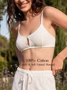 Ocili 100% Cotton Soft Jacquard Minimalist Bohemian Solid Color Comfortable Women Bra Underwear - White - View 1