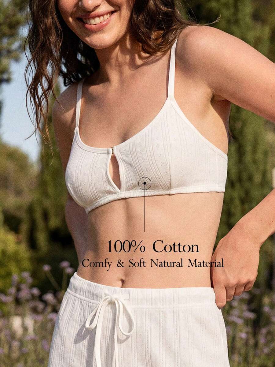 Ocili 100% Cotton Soft Jacquard Minimalist Bohemian Solid Color Comfortable Women Bra Underwear - White - View 1