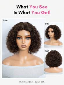 BreezeEase Water Wave Bob Wig Human Hair Glueless Lace Front Wigs For Women Mixed Brown Color Human Hair Wig Wear & Go Hair Wigs Curly Wig Side Part 10" Summer Elegant Casual Chic Y2K Party Wedding Graduation Prom Festival Formal Streetwear Boho Spring - S4 - View 3