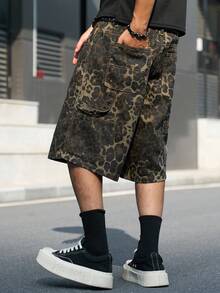 Manfinity EMRG Men's Street Style Casual Multi-Pocket Cargo Camouflage Leopard Print Denim Shorts - Multicolor - View 3