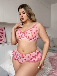 PetitDoll 2pcs Women's Sweet Heart Print Bra Set With Underwire - Pink - View 4