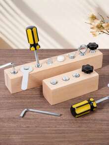 MINKOJA Montessori Wooden Screw Board Toy, 8 Types Screws & Tools Set, Toddler Fine Motor Skill Educational Toy, STEM Sensory Learning Toy For Kids 3+ - Multicolor - View 2