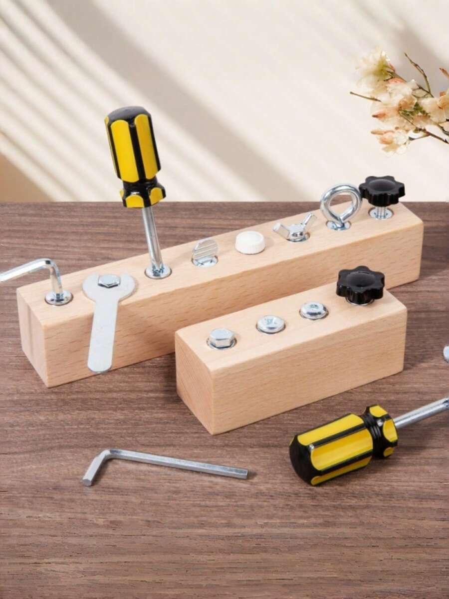 MINKOJA Montessori Wooden Screw Board Toy, 8 Types Screws & Tools Set, Toddler Fine Motor Skill Educational Toy, STEM Sensory Learning Toy For Kids 3+