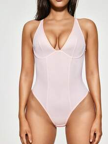 SHAPORA Sleeveless Pink Bodysuit For Women Sexy Backless Design Everyday Comfy Shapewear - Pink - View 8