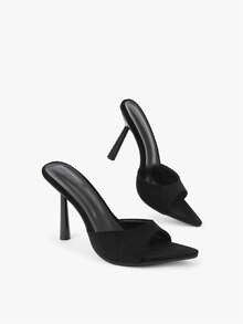 Glitzique Women's High Heel Sandals With Red Bow Mesh Decoration, Pyramid-Shaped Pointed Toe High Heel Mule Slippers, Elegant Party Heels - Black - View 7