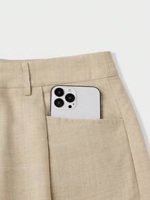 SWAVVY Men's Solid Color Pleated Wide Leg Loose Casual Pants - Khaki - View 3