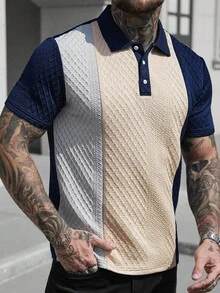 Manfinity CasualCool 大尺碼男士拼色休閒百搭日常短袖 Polo 衫 - 彩色 - 查看 3