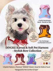 PETSIN Luxury Plaid Bow Design Dog & Cat Harness | 3D Ergonomic Breathable Air Mesh Vest | Soft Adjustable No-Pull Pet Vest For Small Dogs Cats, Comfortable Secure Fit For Daily Walks & Fashion Photos - Multicolor - View 7