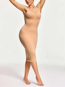 SHAPORA Vestido de tirantes ajustado y casual de color liso para mujer - Albaricoque - Ver 4
