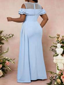 Fleurora Plus Size Light Blue Dress,Elegant Sequin Patchwork Off-Shoulder Maxi Gown,Summer Spring Wedding Guest Dress For Women,Formal Evening Party Dress - Blue - View 2