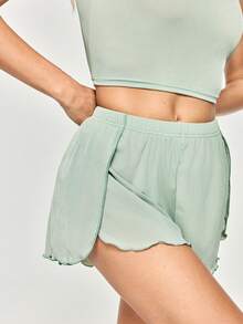SHAPORA Solid Color Crop Cami Top & Split Shorts Homewear Set Outfit - Green - View 6